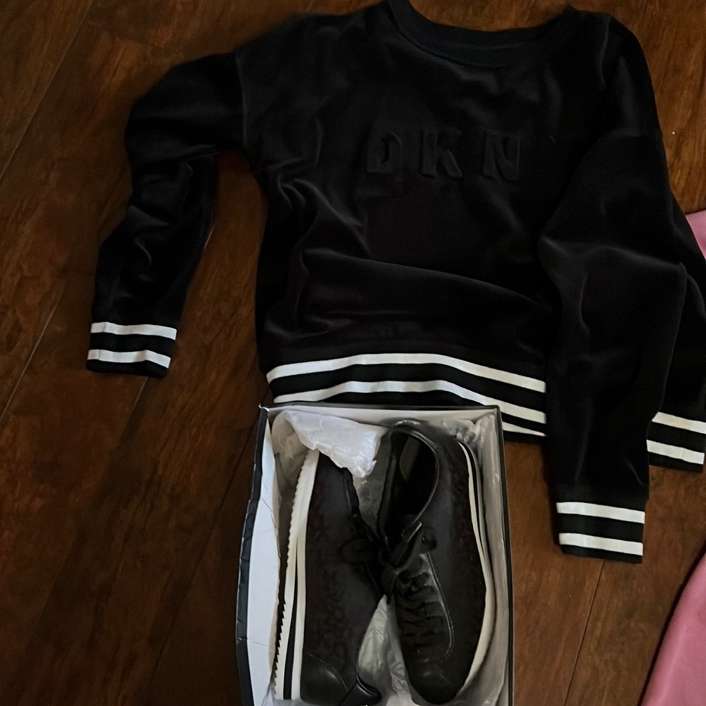 Dkny brand. Sweatshirt with matching shoes. Shoes are size 6